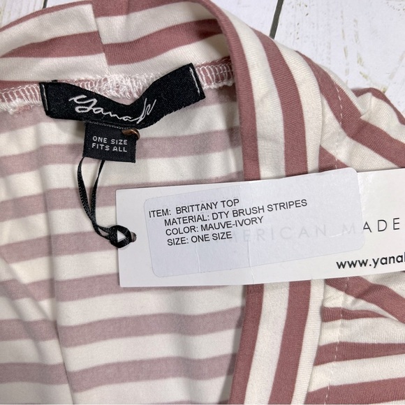 Yana K | Stretchy Comfy Brittany Tunic Top Dress Mauve Ivory Stripe | One Size - Picture 7 of 9